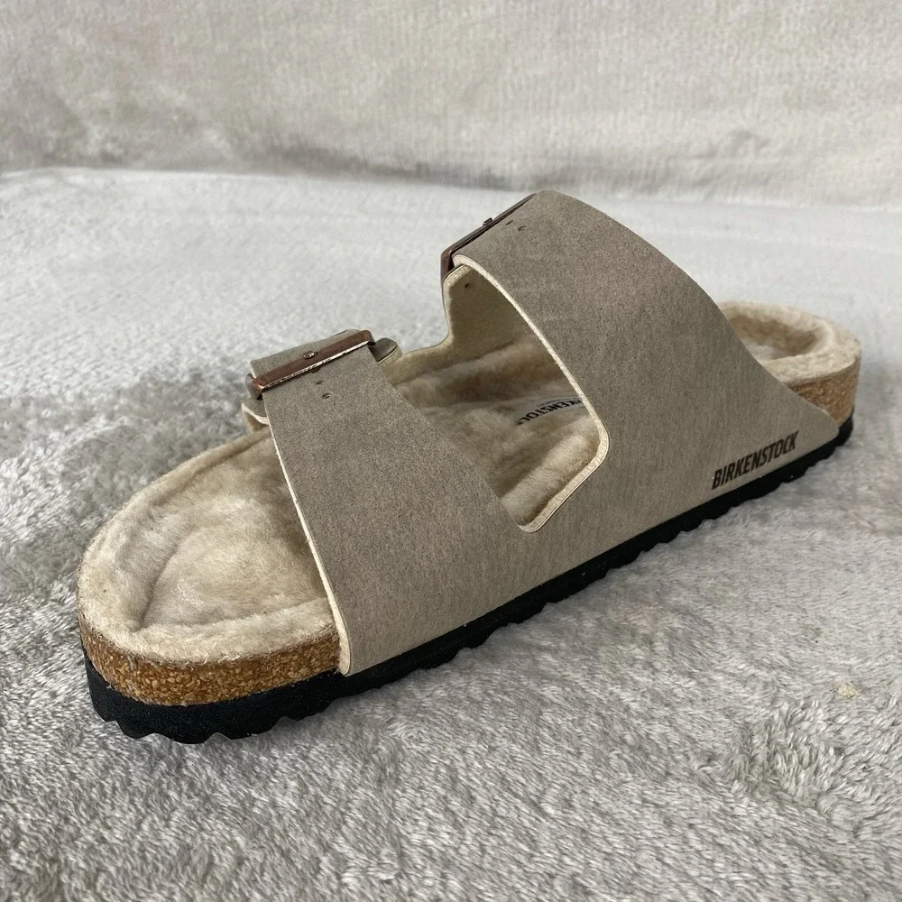 Birkenstock Arizona Shearling Sandals Womens US 10 EU 41 Grey Taupe Narrow NEW